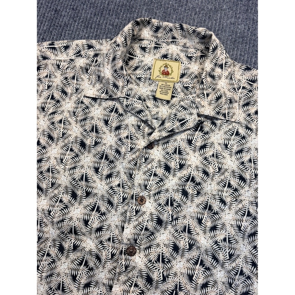 Joe Marlin Mens XL Short Sleeve Palm Frond Rayon Blend Camp Shirt Black Tan